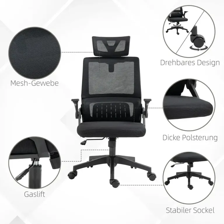 Kontorsstol Datorstol Svart av Mesh och Metall Ergonomisk Fällbara