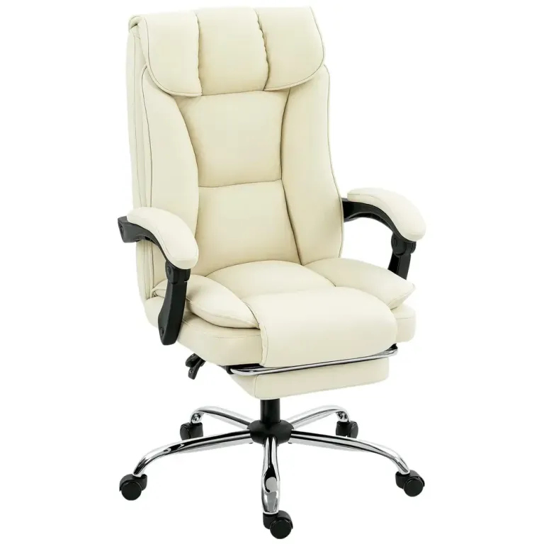Kontorsstol Ergonomisk Beige och Svart Konstläder Fotstöd Steglös