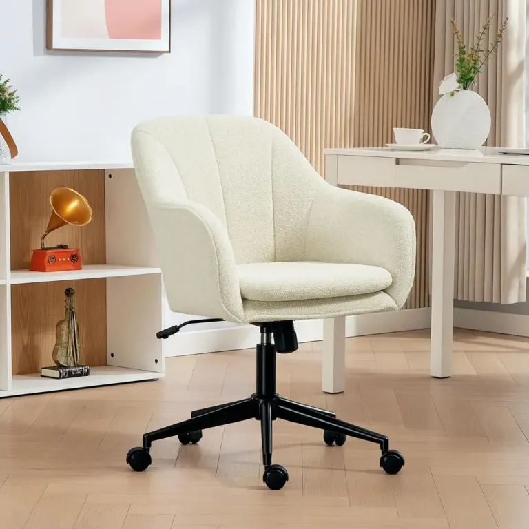 Kontorsstol Ergonomisk Beige Tyg för Skrivbord Kontorsfåtölj Teddy