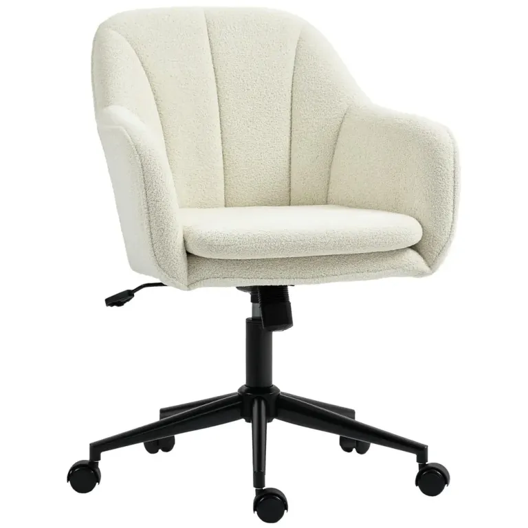 Kontorsstol Ergonomisk Beige Tyg för Skrivbord Kontorsfåtölj Teddy