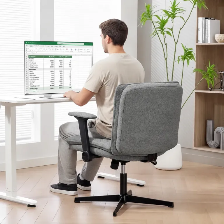 Kontorsstol Grå Linnelook för Arbete med Uppfällbara Extra Bred Sits