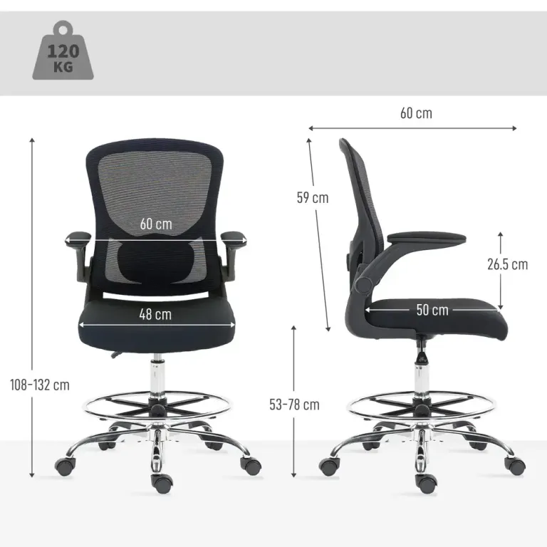 Kontorsstol Hög Svart Tyg och Plast för Hemmakontor Ergonomiska