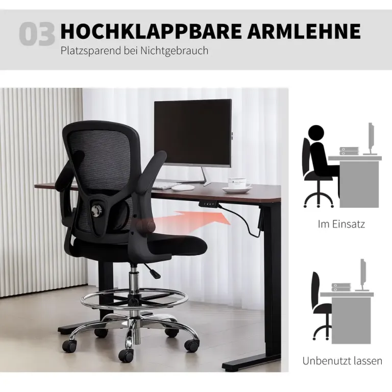 Kontorsstol Hög Svart Tyg och Plast för Hemmakontor Ergonomiska
