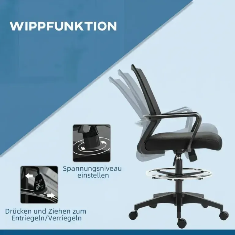 Kontorsstol Höj- och Sänkbar Skrivbordsstol med Fotstöd Ergonomisk