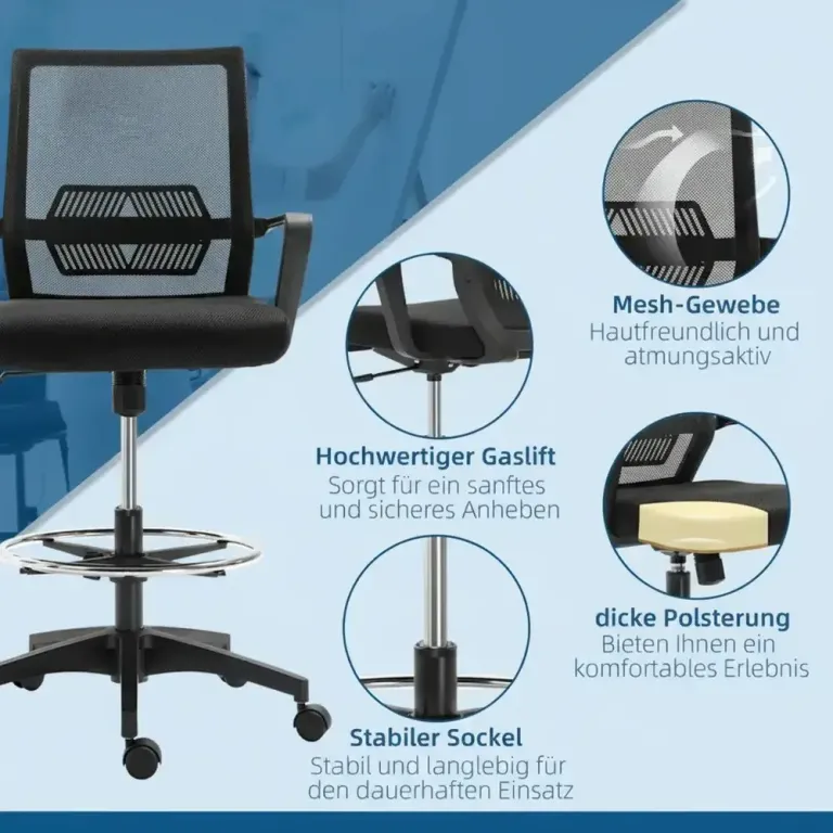 Kontorsstol Höj- och Sänkbar Skrivbordsstol med Fotstöd Ergonomisk