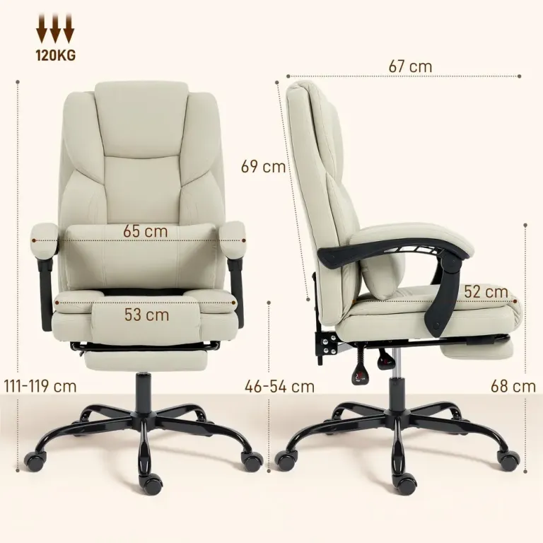 Kontorsstol med Fotstöd Beige Konstläder för Hemmakontor