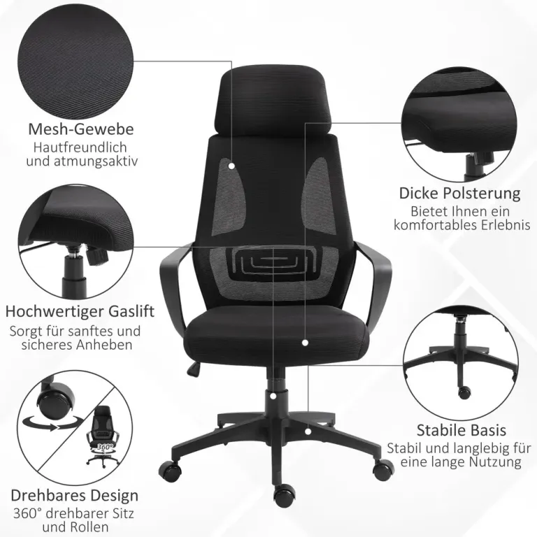 Kontorsstol med Gungfunktion Höjdjusterbar Nackstöd Ergonomisk