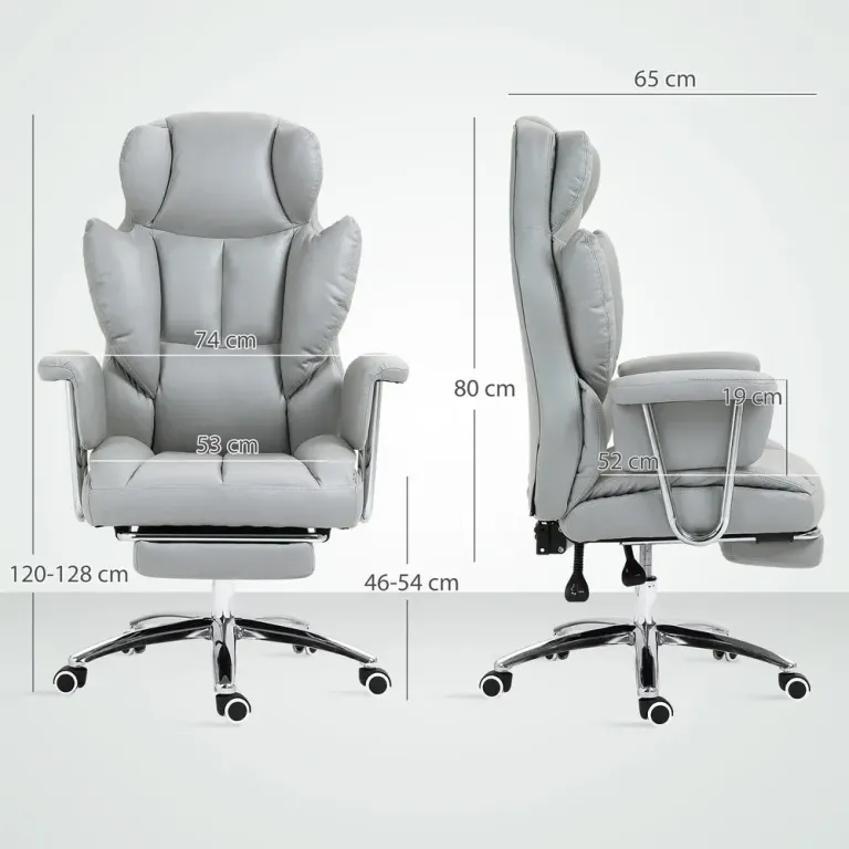 Kontorsstol Ergonomisk Snurrstol med Fotstöd Stoppad Ljusgrå Läder