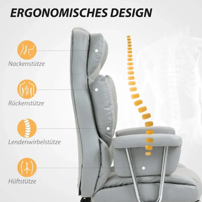 Kontorsstol Ergonomisk Snurrstol med Fotstöd Stoppad Ljusgrå Läder