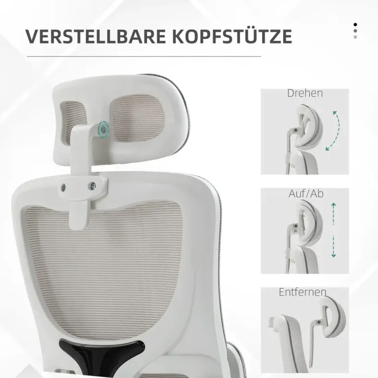 Kontorsstol Grå av Nät och Metall Justerbar Huvudstöd