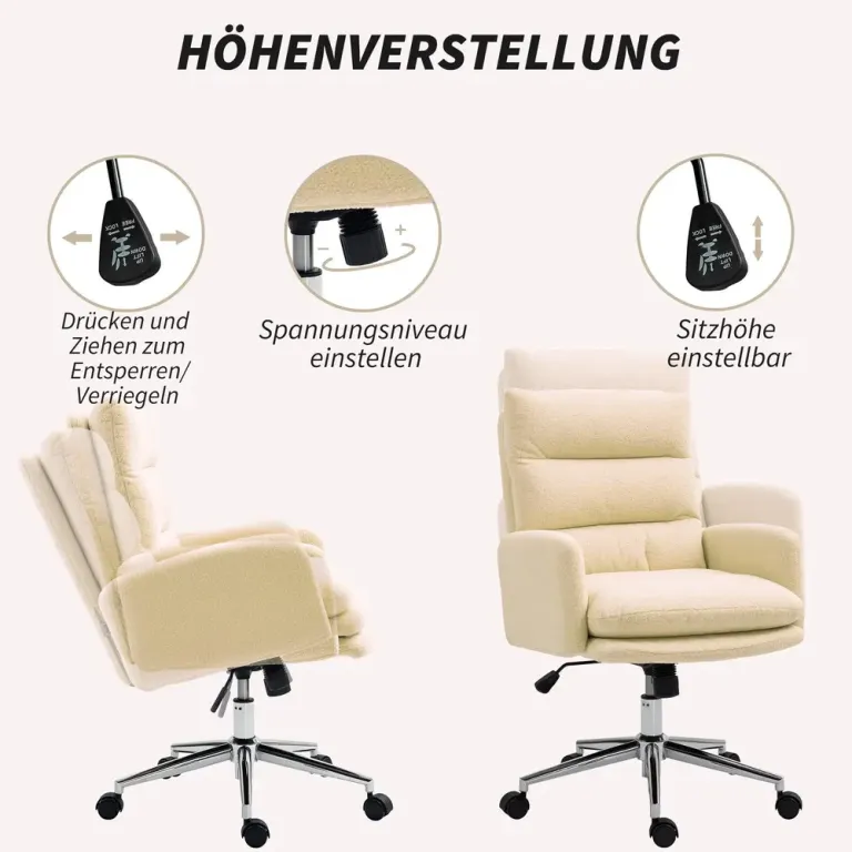 Kontorsstol med Lutningsfunktion Vridbar Ergonomisk Teddy Fleece