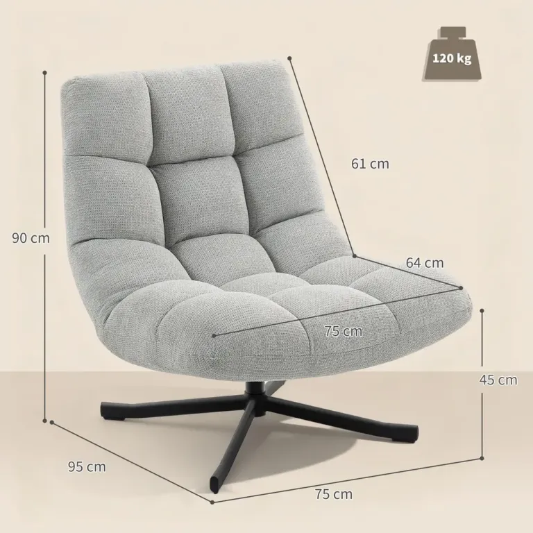 Fåtölj Roterbar Bred Ljusgrå Chenille och Stål Loungestol Relax