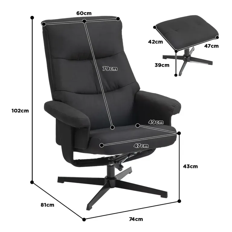 Relaxfåtölj Svart av Sammetslook och Metall Vridbar Pall
