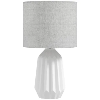 Bordslampa och Sänglampa med Linneskärm och Träfot, Vit
