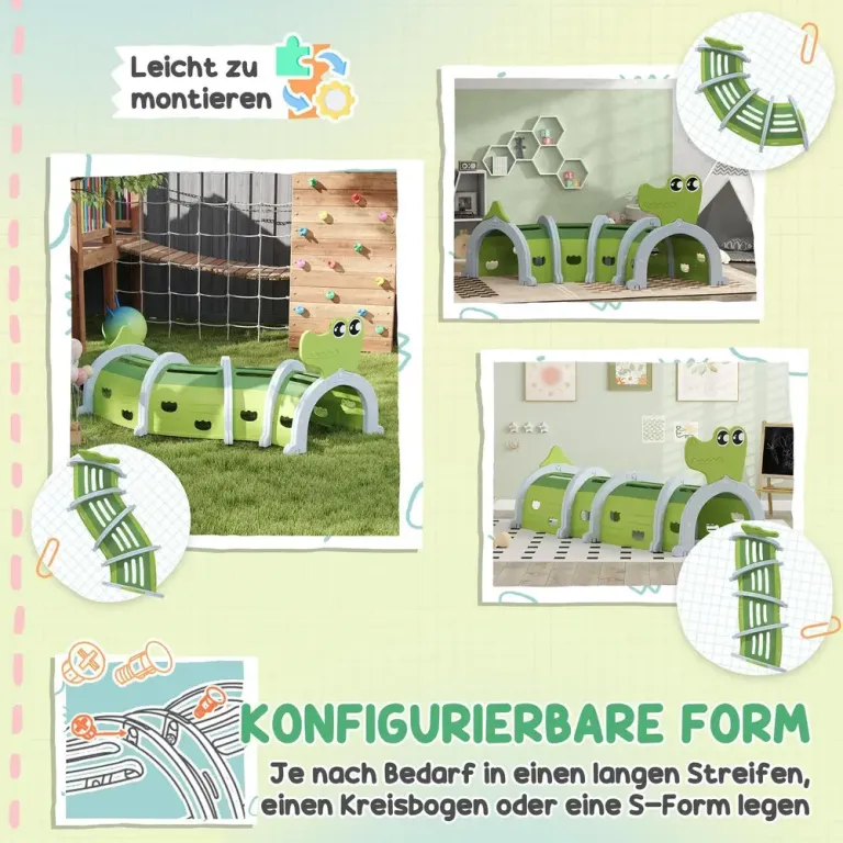 Kryptunnel Lektunnel Grön av Plast för Barn 3-6 År 194 cm Krokodil