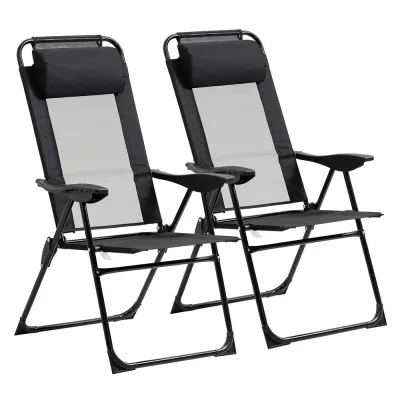 Fällbara Trädgårdsstolar 2-Pack med 5-Stegs Ryggstöd, Svart