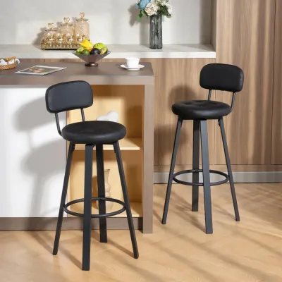 Barstol 2-Pack Svart Konstläder för Bar och Kök