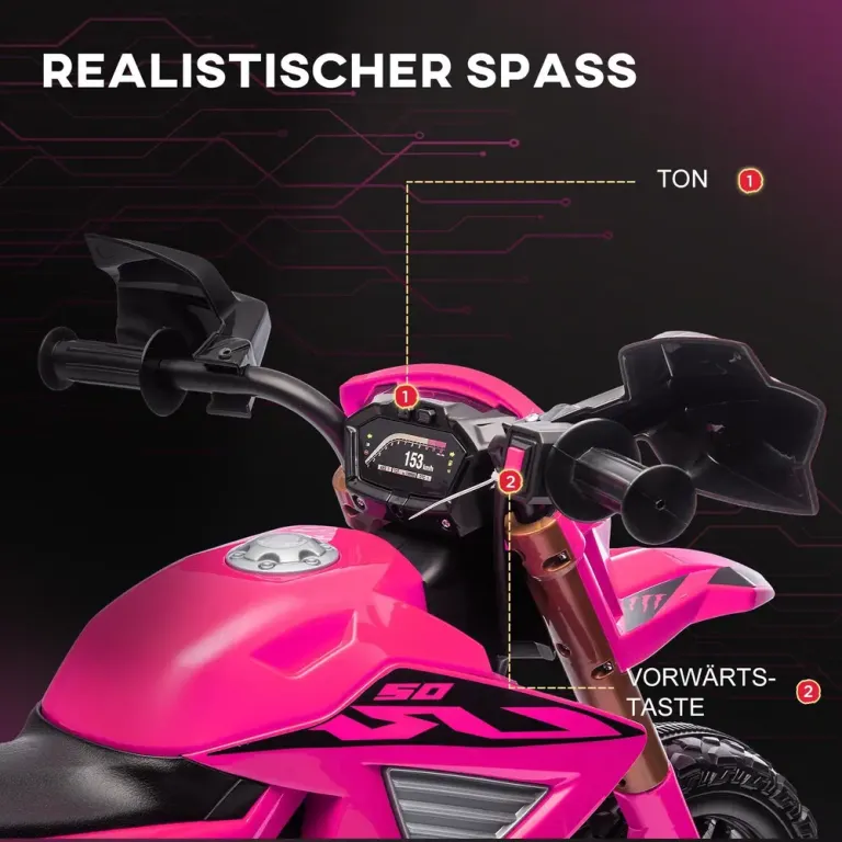 Elektrisk Barnmotorcykel 12 v med Träningshjul Signalhorn Rosa