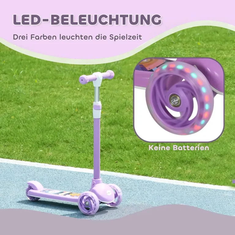 Sparkcykel för Barn med LED-Hjul, Lila Justerbart Styre