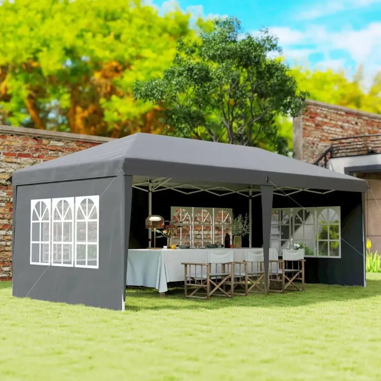 Pop-up Paviljong 4 Sidoväggar och Fönster 3 x 6 m