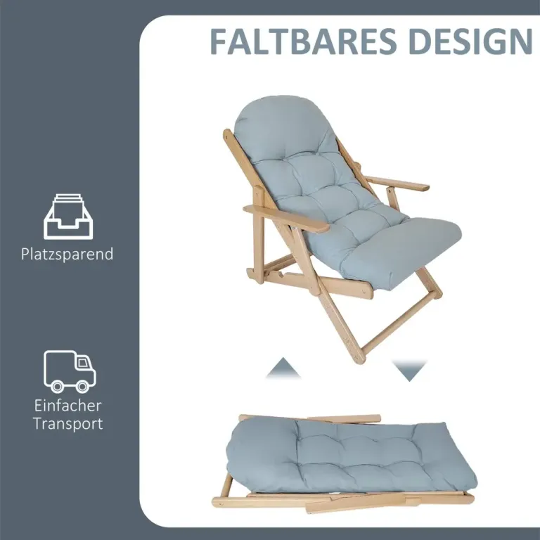 Loungefåtölj i Bokträ med Ställbar Rygg, Ljusgrå Relaxfåtölj