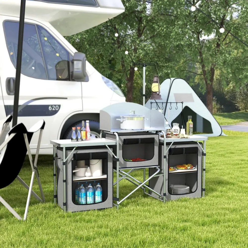 Campingkök Utekök Grå av Aluminium och Oxford Tyg Fällbart