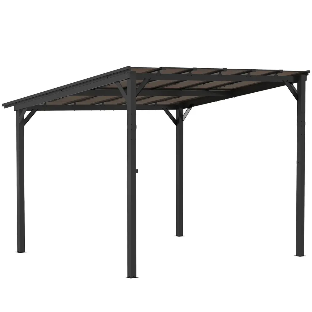 Pergola Paviljong med Väggfäste Mörkgrå av Metall 3 x 3 m