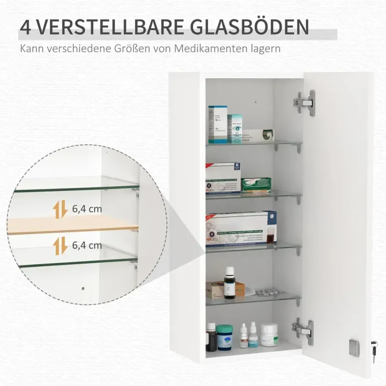 Låsbart Medicinskåp för Vägg Säkert Första Hjälpen-Skåp
