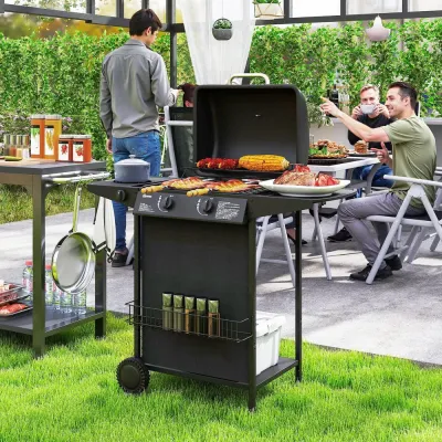 Gasgrill 7 Kw Grillvagn 3 Brännare Side 107x54x96 cm
