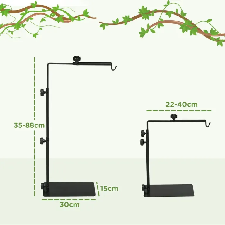 Justerbart Lampstativ för Terrarier, Svart Värmelampa Höjdjusterbart