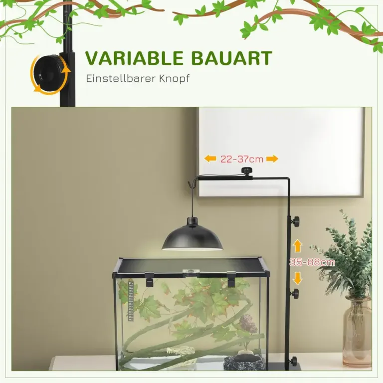 Justerbart Lampstativ för Terrarier, Svart Värmelampa Höjdjusterbart