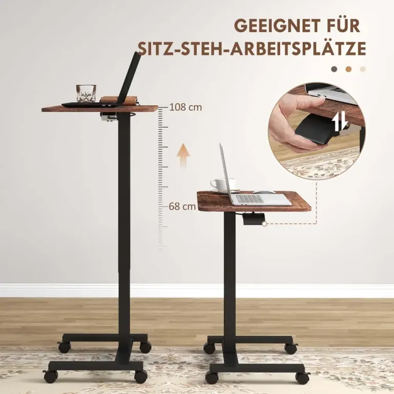 Laptopbord Datorbord Rustik Brun Sitt Justerbar Höjdled Hjul