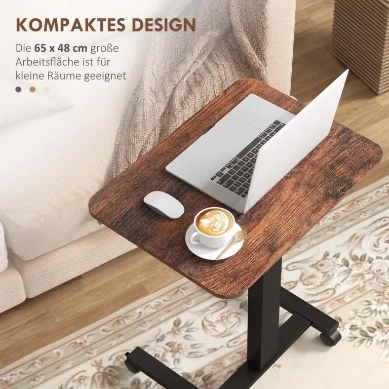 Laptopbord Datorbord Rustik Brun Sitt Justerbar Höjdled Hjul