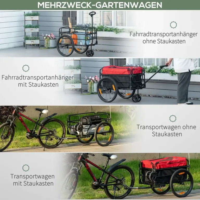 2-i-1 Cykelkärra för Last Upp till 40 kg, Röd