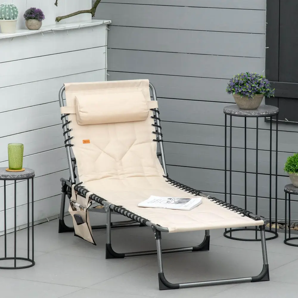 Solstol Solsäng Hopfällbar Beige av Tyg och Metall Säng