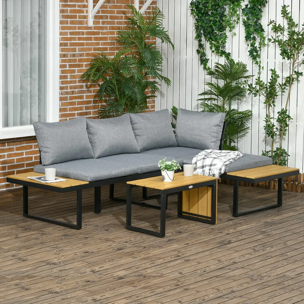 Loungegrupp i Aluminium 3 Personer Utemöbel med Soffa