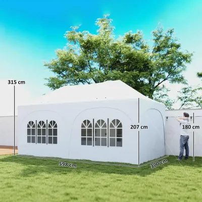 Partytält Pop-up med Väggar Vit Stål och Oxfordtyg 3x6 m