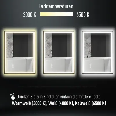 LED-Badrumsspegel med Touch-Knapp Väggspegel 70 x 50 x 3 Cm