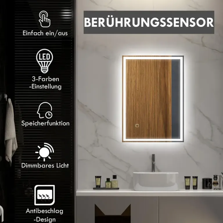 LED-Badrumsspegel med Touch Switch Vit Belysning