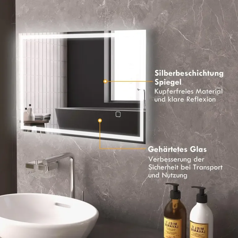 LED-Badrumsspegel med Touch Switch Vit Belysning