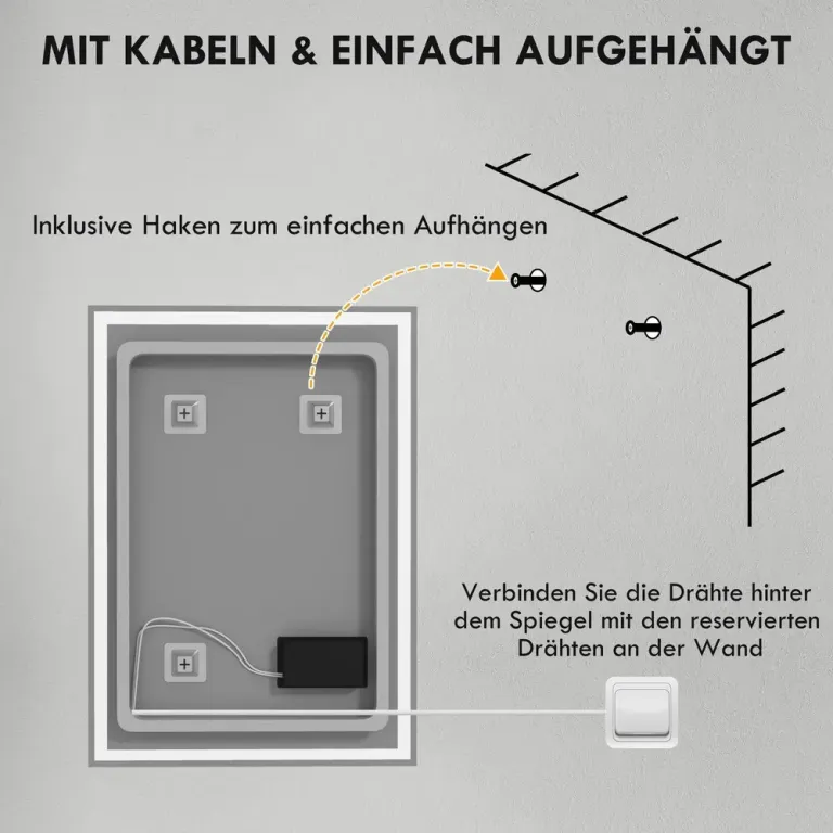LED-Badrumsspegel med Touch Switch Vit Belysning