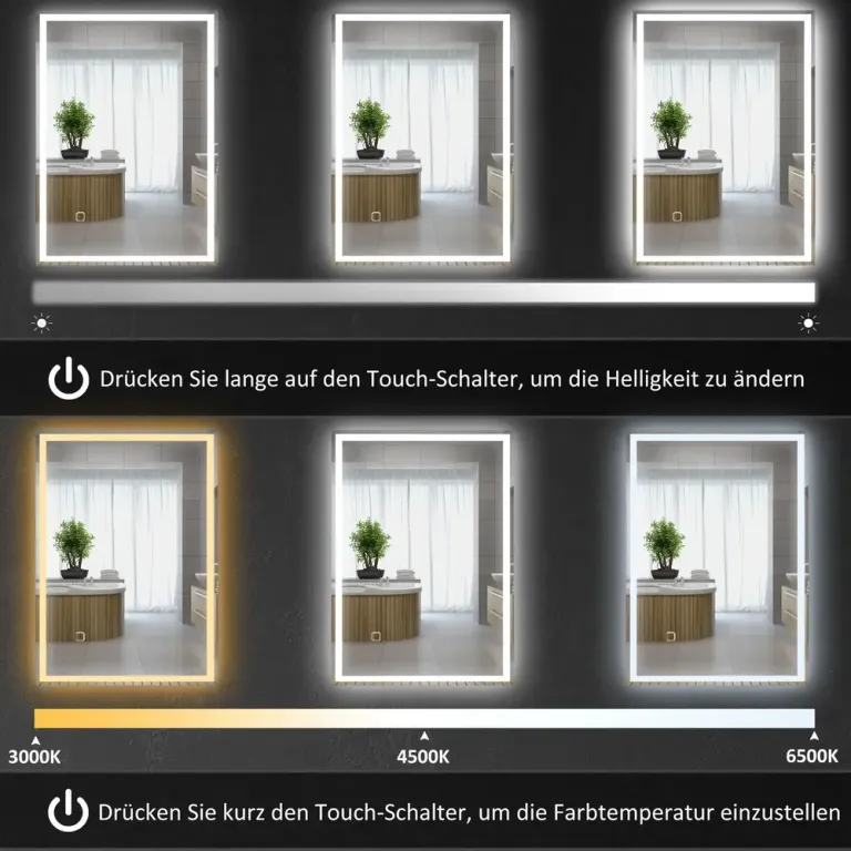 LED-Badrumsspegel med Touch Switch Vit Dimfunktion Imskydd