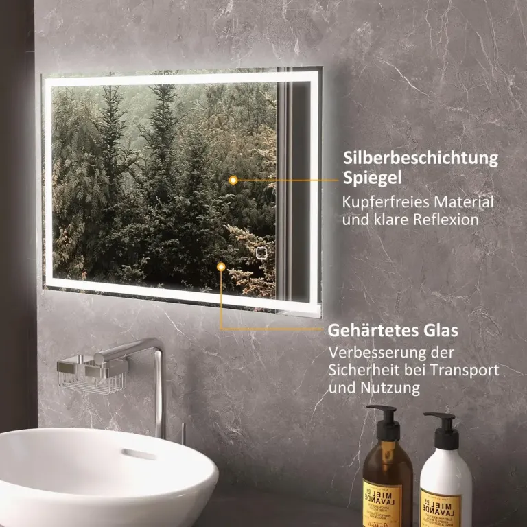LED-Badrumsspegel med Touch Switch Vit Dimfunktion Imskydd