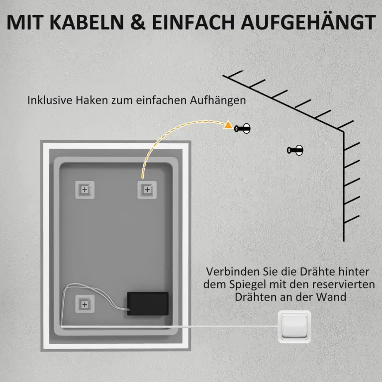 LED-Badrumsspegel med Touch Switch Vit Dimfunktion Imskydd
