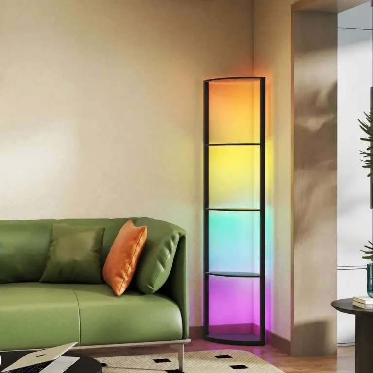 LED Golvlampa 5-Nivåer Dimbar med Hylla RGB Färgbyte, Svart