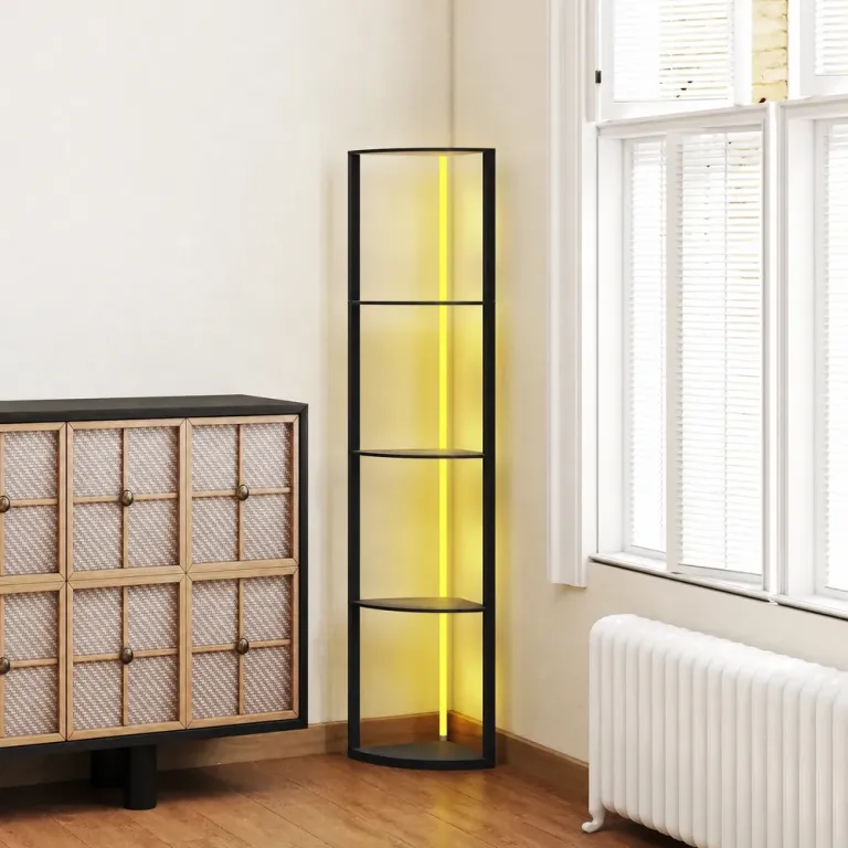 LED Golvlampa 5-Nivåer Dimbar med Hylla RGB Färgbyte, Svart