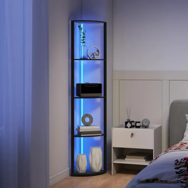 LED Golvlampa 5-Nivåer Dimbar med Hylla RGB Färgbyte, Svart