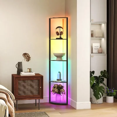 LED Golvlampa 5-Nivåer Dimbar med Hylla RGB Färgbyte, Svart