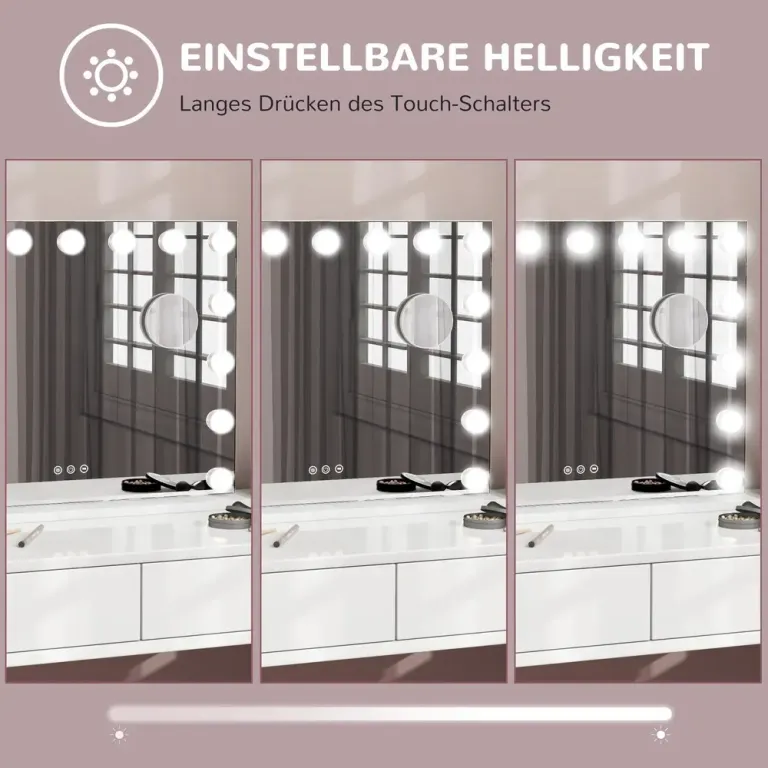 LED-Sminkspegel 3 Ljuslägen Dimbar, Vit Hollywood
