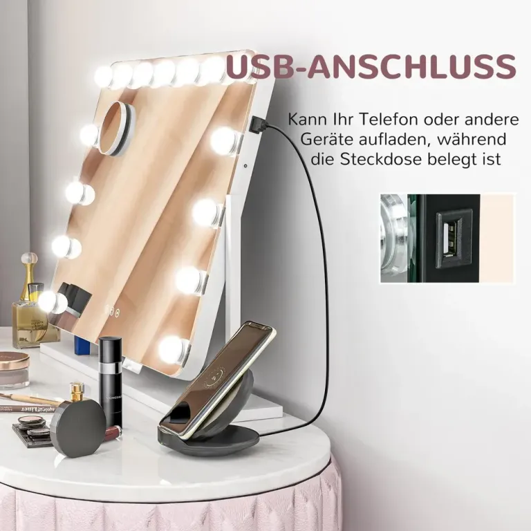 LED-Sminkspegel 3 Ljuslägen Dimbar, Vit Hollywood Belysning Vinkel